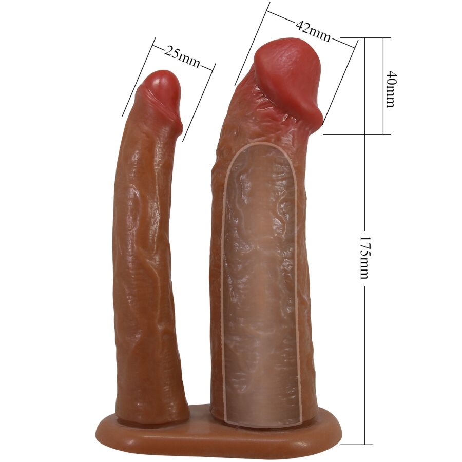 PRETTY LOVE - YAIRON DOUBLE PENIS SLEEVE WITH 4 CM EXTENSION MULATTO 5 PRETTY LOVE - YAIRON DOUBLE PENIS SLEEVE WITH 4 CM EXTENSION MULATTO - obrazek 5