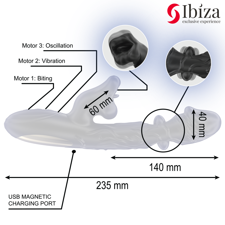 IBIZA - VIBRATOR AND CLITORIS STIMULATOR WITH BITING AND ROTATION EFFECT 5 IBIZA - VIBRATOR AND CLITORIS STIMULATOR WITH BITING AND ROTATION EFFECT - obrazek 5