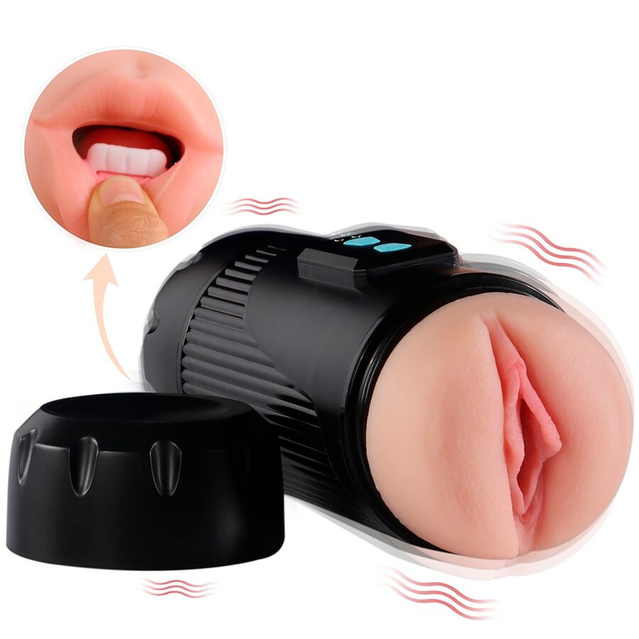 SHEQU - KAY DOUBLE MASTURBATOR WITH DUAL MOUTH AND VAGINA VIBRATION 2 SHEQU - KAY DOUBLE MASTURBATOR WITH DUAL MOUTH AND VAGINA VIBRATION - obrazek 2