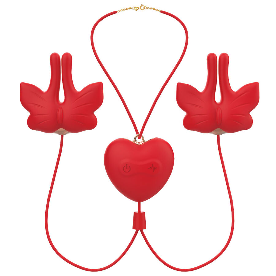 ARMONY - MAGNETIC NIPPLE CLAMPS WITH VIBRATION BUTTERFLY SHAPE RED 3 ARMONY - MAGNETIC NIPPLE CLAMPS WITH VIBRATION BUTTERFLY SHAPE RED - obrazek 3