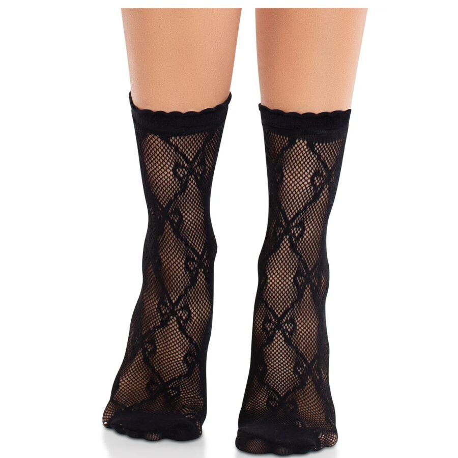 LEG AVENUE - BLACK LACE BOW LACE SOCKS 3 LEG AVENUE - BLACK LACE BOW LACE SOCKS - obrazek 3