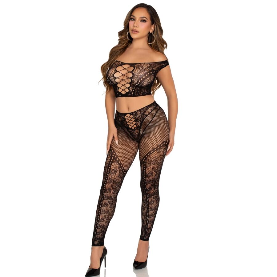 LEG AVENUE - CROP TOP AND FISHNET LEGGING WITH BARE SHOULDERS BLACK 2 LEG AVENUE - CROP TOP AND FISHNET LEGGING WITH BARE SHOULDERS BLACK - obrazek 2