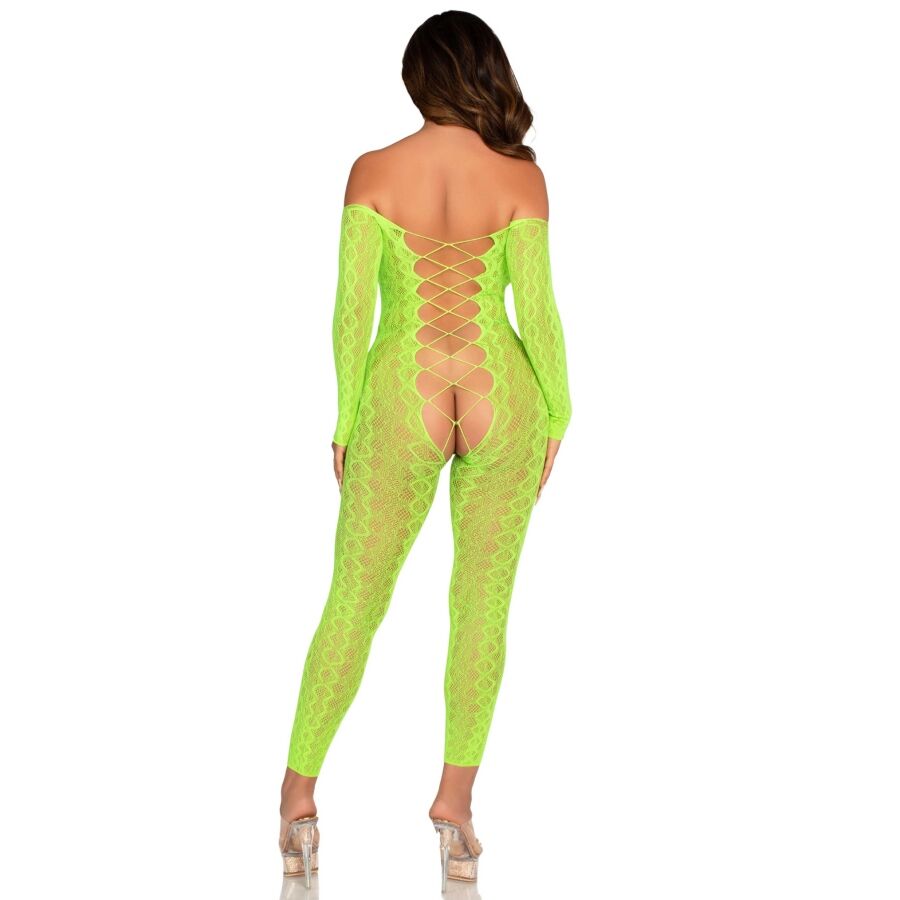 LEG AVENUE - CROTCHLESS BODYSTOCKING EXOTIC SNAKE LACE NEON GREEN 2 LEG AVENUE - CROTCHLESS BODYSTOCKING EXOTIC SNAKE LACE NEON GREEN - obrazek 2