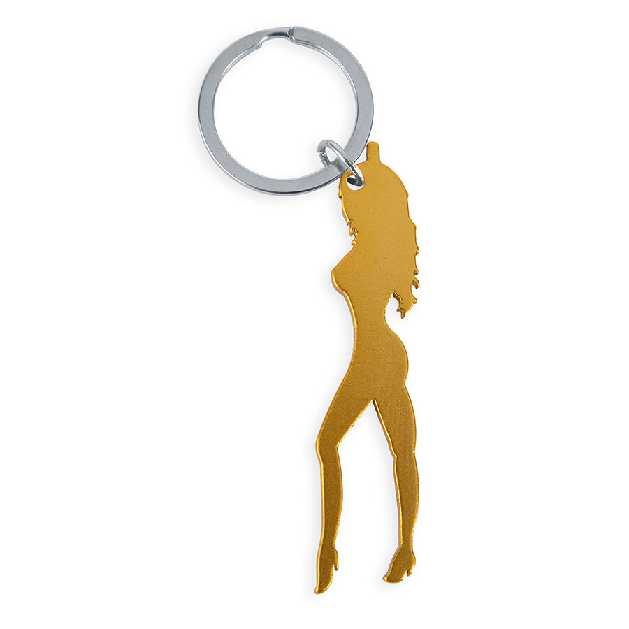 DIABLO PICANTE - KEYRING WITH FEMALE SILHOUETTE IN GOLD COLOR WITH BEER OPENER
