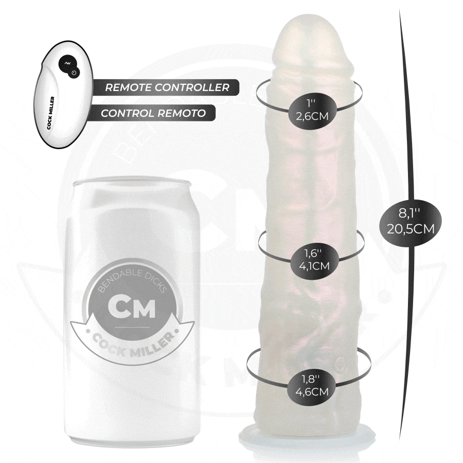 COCK MILLER - DILDO WITH SUCTION CUP, LIGHTS AND VIBRATION WITH REMOTE CONTROL WHITE 20.5 CM 2 COCK MILLER - DILDO WITH SUCTION CUP, LIGHTS AND VIBRATION WITH REMOTE CONTROL WHITE 20.5 CM - obrazek 2