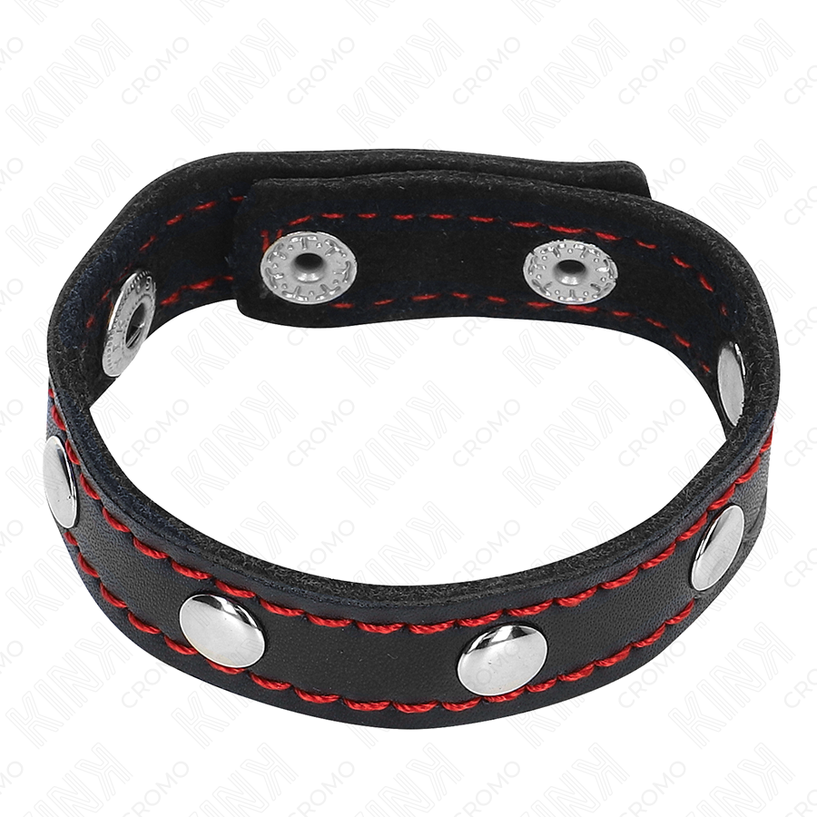 KINK - LEATHER PENIS RING WITH PRESSURE CLOSURE RED LINING 21 X 1.5 CM 3 KINK - LEATHER PENIS RING WITH PRESSURE CLOSURE RED LINING 21 X 1.5 CM - obrazek 3
