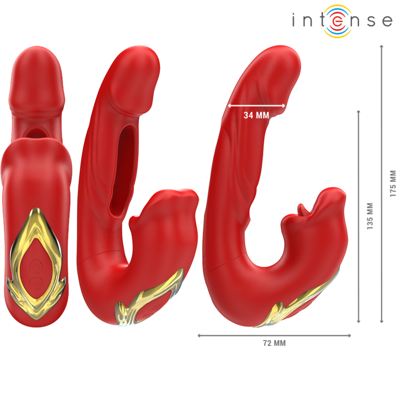 INTENSE - NATHY DOUBLE VIBRATOR WITH MULTIFUNCTION STIMULATING MOUTH RED 3 INTENSE - NATHY DOUBLE VIBRATOR WITH MULTIFUNCTION STIMULATING MOUTH RED - obrazek 3