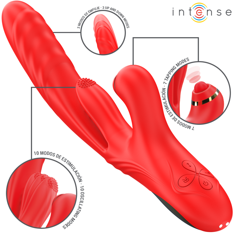 INTENSE - ROSALIA MULTIFUNCTION VIBRATOR 3 IN 1 RED 2 INTENSE - ROSALIA MULTIFUNCTION VIBRATOR 3 IN 1 RED - obrazek 2