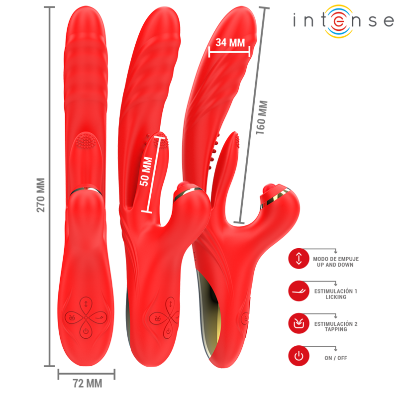 INTENSE - ROSALIA MULTIFUNCTION VIBRATOR 3 IN 1 RED 3 INTENSE - ROSALIA MULTIFUNCTION VIBRATOR 3 IN 1 RED - obrazek 3