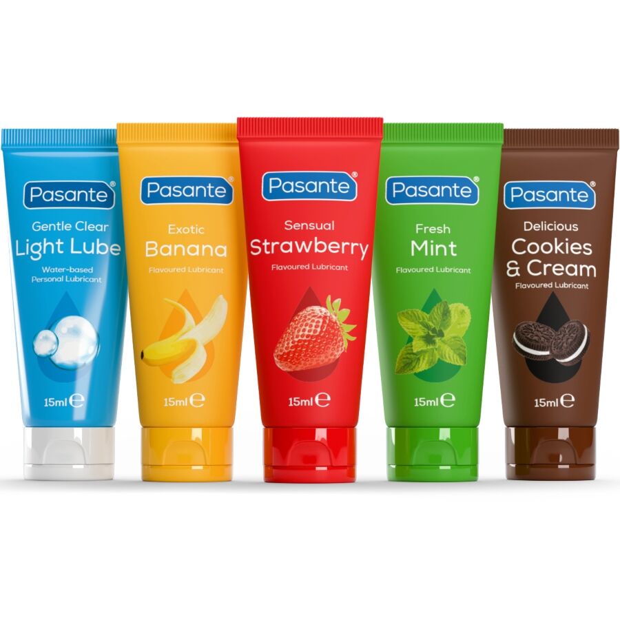 PASANTE - PACK ASSORTED FLAVOR LUBRICANTS 5 UNITS X 15 ML 3 PASANTE - PACK ASSORTED FLAVOR LUBRICANTS 5 UNITS X 15 ML - obrazek 3