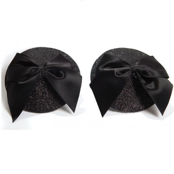 BIJOUX - BURLESQUE SHINY NIPPLE COVERS WITH BOW 3 BIJOUX - BURLESQUE SHINY NIPPLE COVERS WITH BOW - obrazek 3