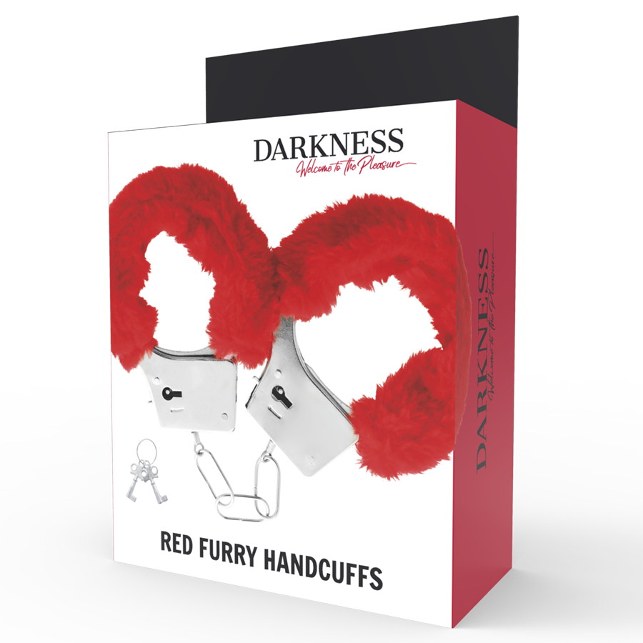 DARKNESS - RED LINED METAL HANDCUFFS 3 DARKNESS - RED LINED METAL HANDCUFFS - obrazek 3