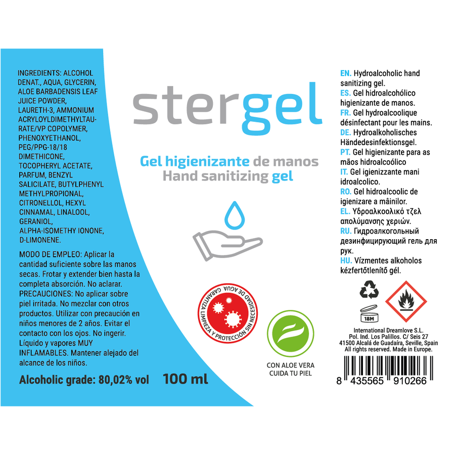 STERGEL - HYDROALCOHOLIC HAND SANITIZING GEL ALOE VERA 100ML 3 STERGEL - HYDROALCOHOLIC HAND SANITIZING GEL ALOE VERA 100ML - obrazek 3