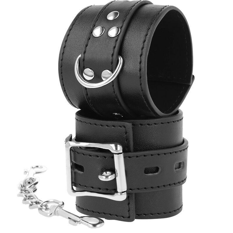 DARKNESS - BLACK LEATHER HANDCUFFS 2 DARKNESS - BLACK LEATHER HANDCUFFS - obrazek 2