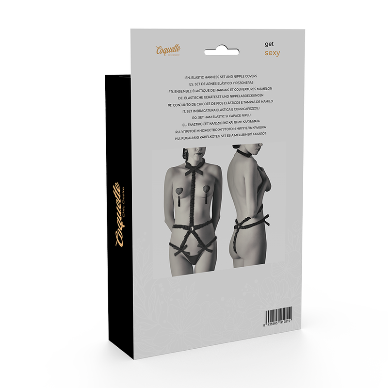 COQUETTE CHIC DESIRE - ELASTIC HARNESS SET AND NIPPLE COVERS BLACK 5 COQUETTE CHIC DESIRE - ELASTIC HARNESS SET AND NIPPLE COVERS BLACK - obrazek 5