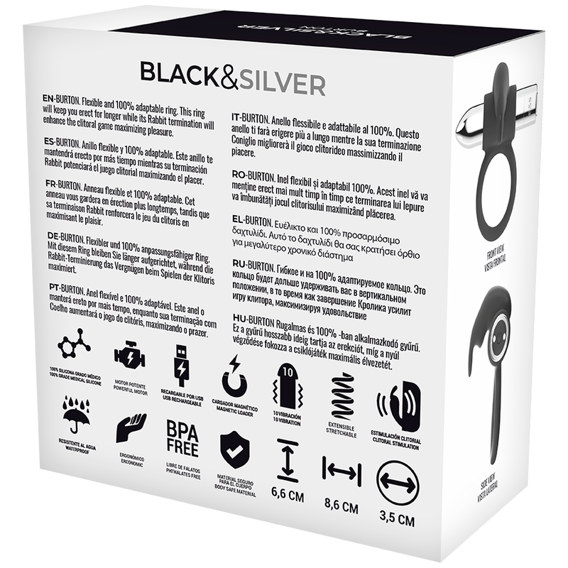 BLACKSILVER - BURTON RECHARGEABLE RING 10 VIBRATION MODES 4 BLACKSILVER - BURTON RECHARGEABLE RING 10 VIBRATION MODES - obrazek 4